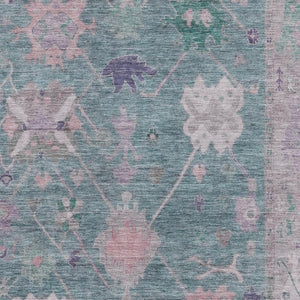 HomeRoots 5' X 8' Green and Purple Oriental Area Rug – Washable, UV Protected, Stylish, Durable for Any Room 714963