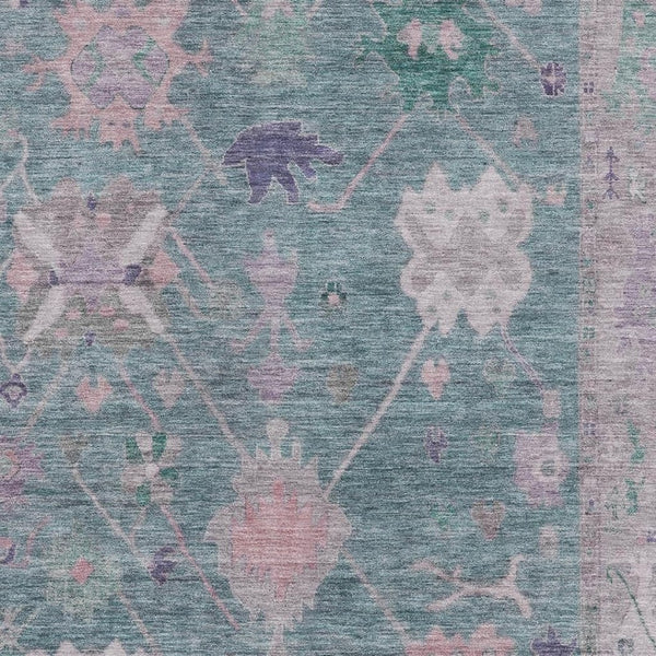 HomeRoots 5' X 8' Green and Purple Oriental Area Rug – Washable, UV Protected, Stylish, Durable for Any Room 714963