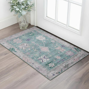 HomeRoots 5' X 8' Green and Purple Oriental Area Rug – Washable, UV Protected, Stylish, Durable for Any Room 714963