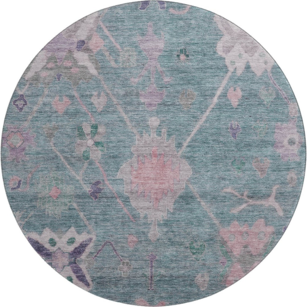 HomeRoots 8' X 10' Vibrant Green & Purple Oriental Area Rug – Machine Washable, UV Protected, Stain Resistant! 714965