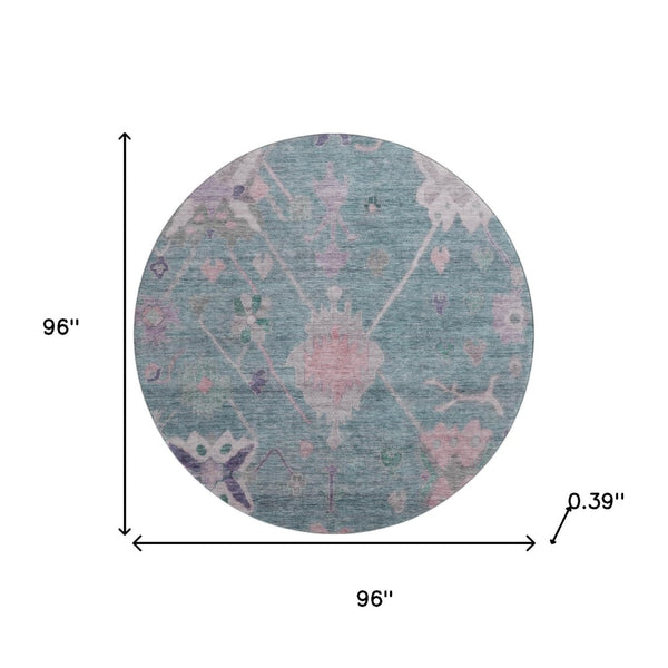 HomeRoots 8' X 10' Vibrant Green & Purple Oriental Area Rug – Machine Washable, UV Protected, Stain Resistant! 714965