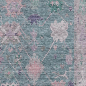HomeRoots 9' X 12' Colorful Green & Purple Oriental Area Rug - Washable, UV Protection, Non-Slip Backing! 714966