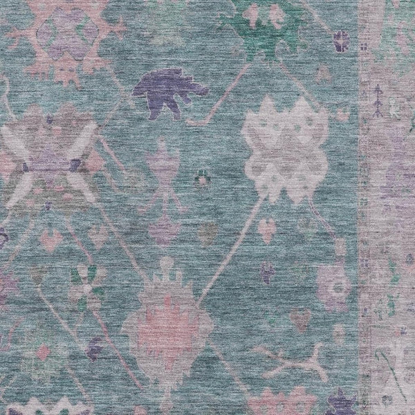 HomeRoots 9' X 12' Colorful Green & Purple Oriental Area Rug - Washable, UV Protection, Non-Slip Backing! 714966