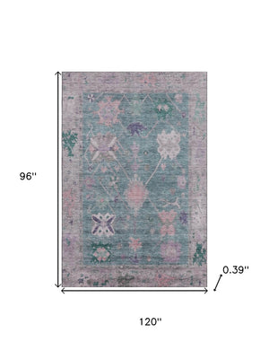 HomeRoots 9' X 12' Colorful Green & Purple Oriental Area Rug - Washable, UV Protection, Non-Slip Backing! 714966