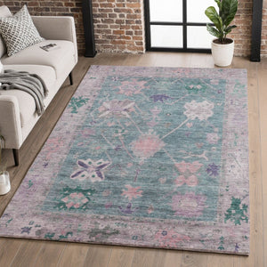 HomeRoots 10' X 14' Green & Purple Oriental Area Rug with UV Protection - Washable, Durable, Non-Slip Design! 714967