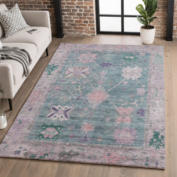 HomeRoots 10' X 14' Green & Purple Oriental Area Rug with UV Protection - Washable, Durable, Non-Slip Design! 714967