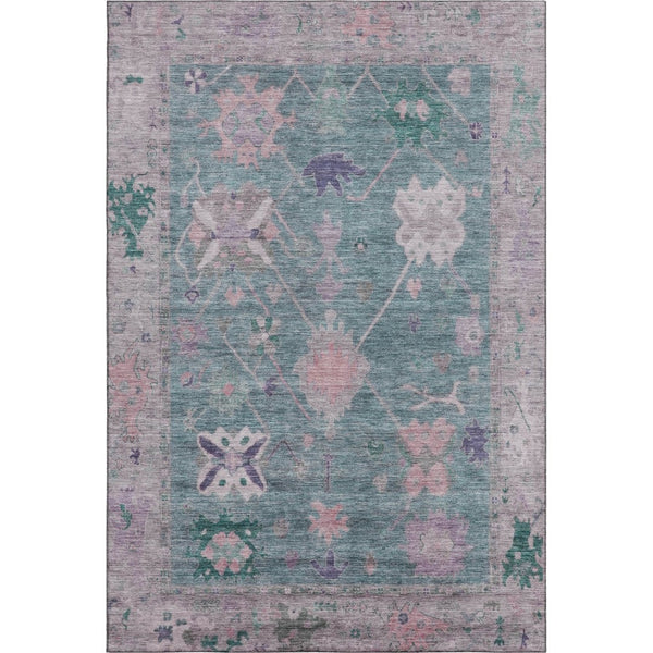 HomeRoots 10' X 14' Green & Purple Oriental Area Rug with UV Protection - Washable, Durable, Non-Slip Design! 714967