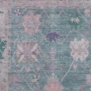 HomeRoots 10' X 14' Green & Purple Oriental Area Rug with UV Protection - Washable, Durable, Non-Slip Design! 714967