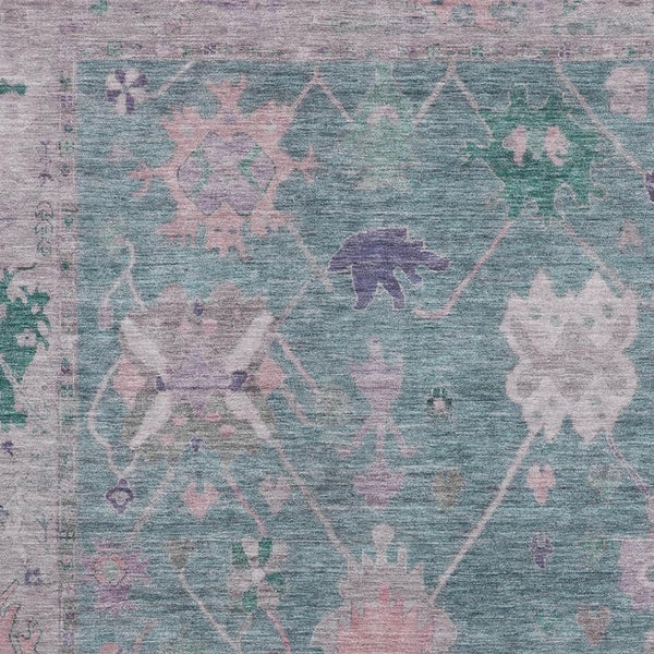 HomeRoots 10' X 14' Green & Purple Oriental Area Rug with UV Protection - Washable, Durable, Non-Slip Design! 714967