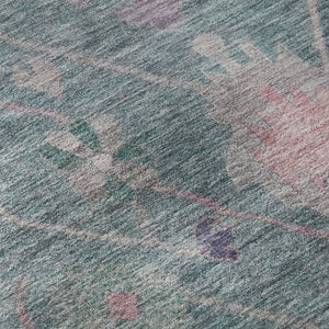 HomeRoots 10' X 14' Green & Purple Oriental Area Rug with UV Protection - Washable, Durable, Non-Slip Design! 714967