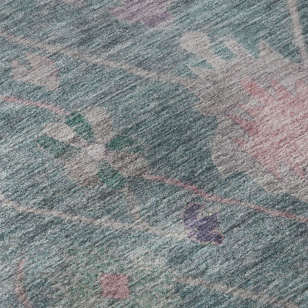 HomeRoots 10' X 14' Green & Purple Oriental Area Rug with UV Protection - Washable, Durable, Non-Slip Design! 714967