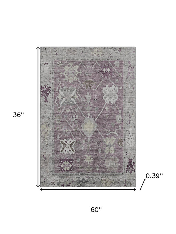 HomeRoots 5' X 8' Merlot Gray Oriental Area Rug - Washable, UV-Protected, Pet-Friendly, Stylish & Durable! 714969