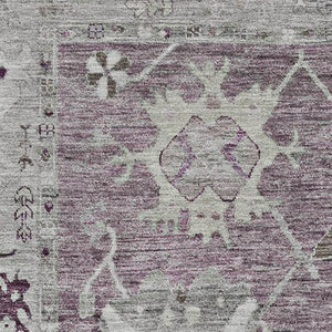 HomeRoots 8' Elegant Merlot and Gray Oriental Round Rug – Washable, UV Protected, Non-Slip for Family Homes 714970