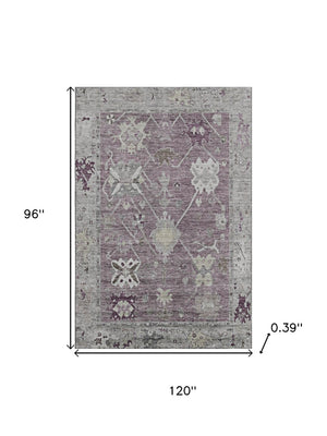 HomeRoots 9' X 12' Merlot & Gray Oriental Area Rug – Washable, UV-Resistant, Stain-Proof for High-Traffic Areas 714972