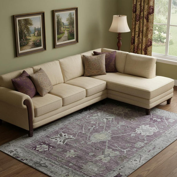HomeRoots 9' X 12' Merlot & Gray Oriental Area Rug – Washable, UV-Resistant, Stain-Proof for High-Traffic Areas 714972