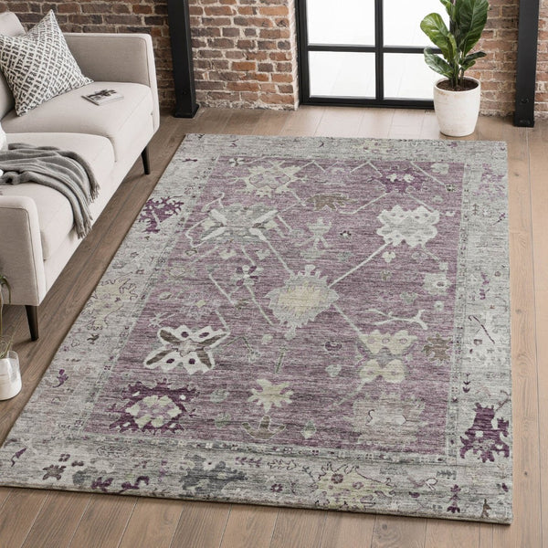 HomeRoots 10' x 14' Merlot and Gray Washable Oriental Area Rug with UV Protection for Busy Homes & Pets 714973
