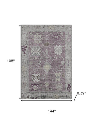 HomeRoots 10' x 14' Merlot and Gray Washable Oriental Area Rug with UV Protection for Busy Homes & Pets 714973