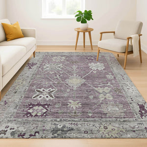 HomeRoots 10' x 14' Merlot and Gray Washable Oriental Area Rug with UV Protection for Busy Homes & Pets 714973