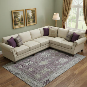 HomeRoots 10' x 14' Merlot and Gray Washable Oriental Area Rug with UV Protection for Busy Homes & Pets 714973