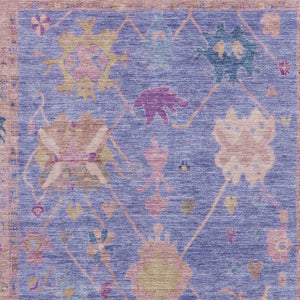 HomeRoots 5' Purple and Blue Oriental Area Rug - Washable, Stain Resistant, UV Protected for Family Homes 714975