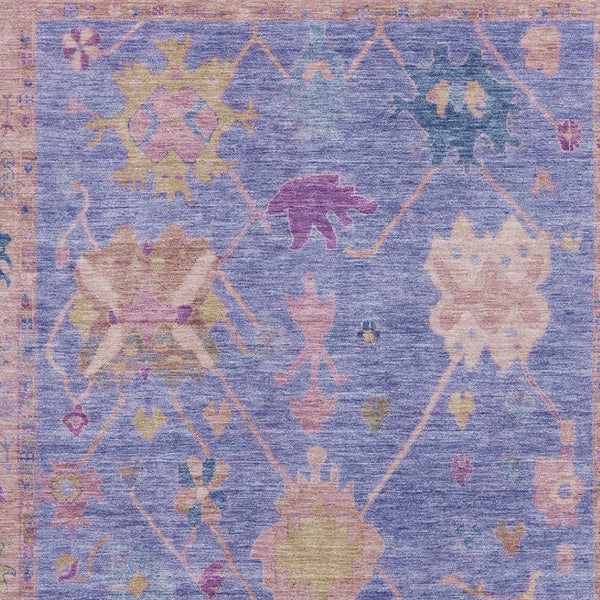 HomeRoots 5' Purple and Blue Oriental Area Rug - Washable, Stain Resistant, UV Protected for Family Homes 714975