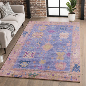 HomeRoots 8' Purple and Blue Oriental Washable Round Rug - UV Protected, Stain Resistant, Perfect for Families 714976