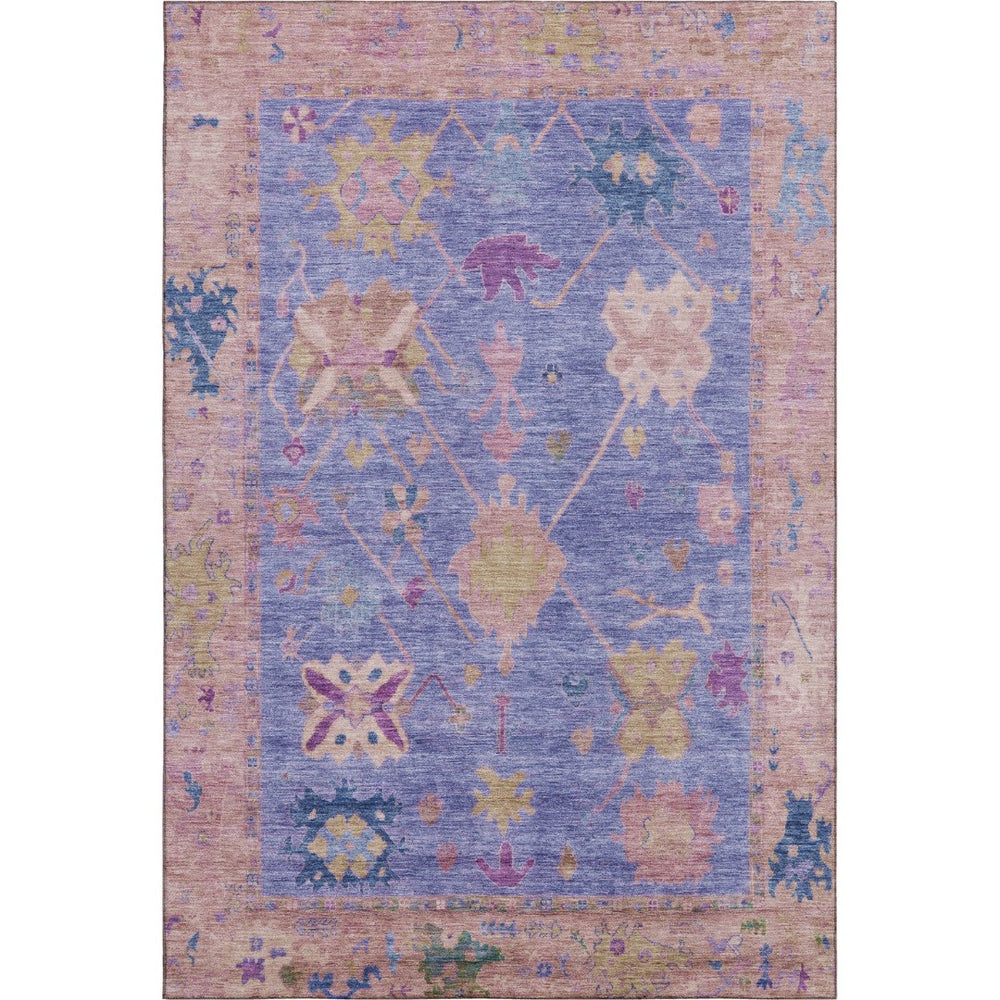 HomeRoots 8' Purple and Blue Oriental Washable Round Rug - UV Protected, Stain Resistant, Perfect for Families 714976