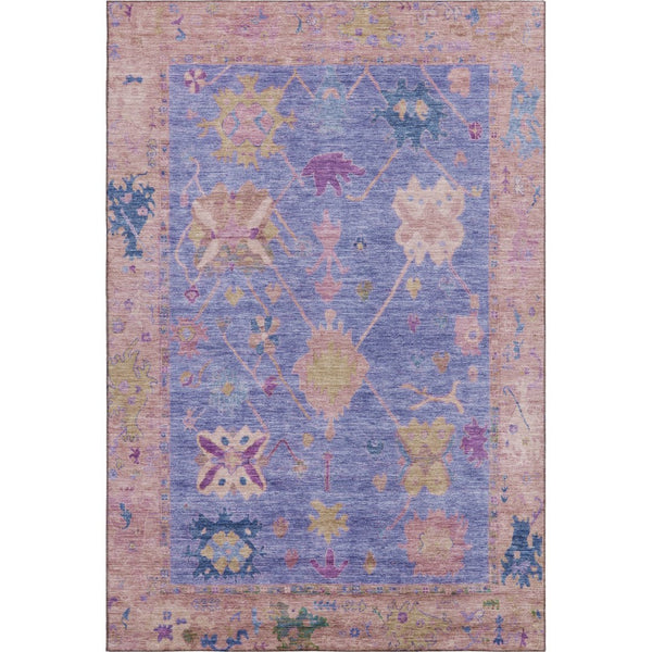 HomeRoots 8' Purple and Blue Oriental Washable Round Rug - UV Protected, Stain Resistant, Perfect for Families 714976