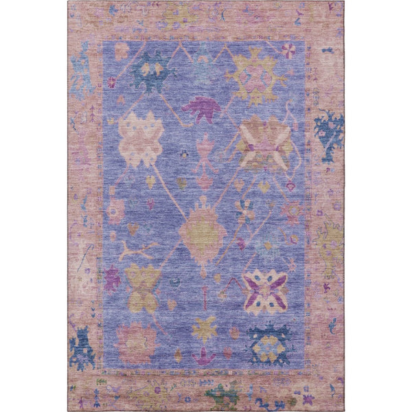HomeRoots 8' Purple and Blue Oriental Washable Round Rug - UV Protected, Stain Resistant, Perfect for Families 714976