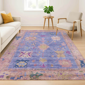 HomeRoots 8' Purple and Blue Oriental Washable Round Rug - UV Protected, Stain Resistant, Perfect for Families 714976