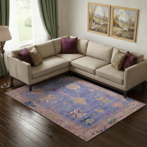 HomeRoots 9' X 12' Elegant Purple and Blue Oriental Area Rug – Washable, UV Protected, Perfect for Busy Homes! 714978