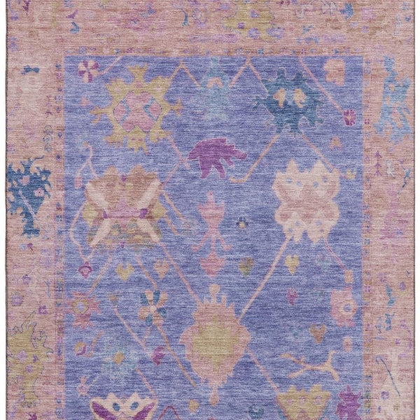 HomeRoots 10' X 14' Purple & Blue Oriental Area Rug - Washable, UV Protected, Stain Resistant for Family Homes 714979