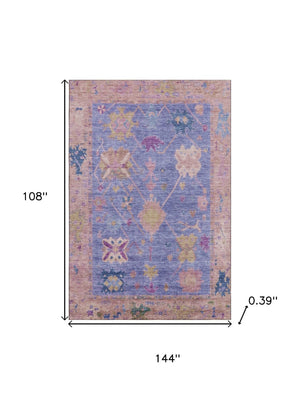 HomeRoots 10' X 14' Purple & Blue Oriental Area Rug - Washable, UV Protected, Stain Resistant for Family Homes 714979