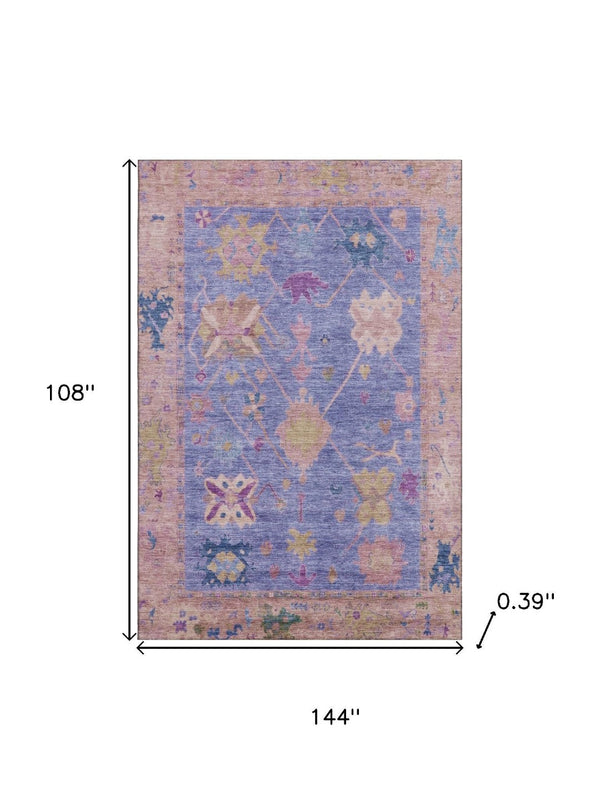 HomeRoots 10' X 14' Purple & Blue Oriental Area Rug - Washable, UV Protected, Stain Resistant for Family Homes 714979