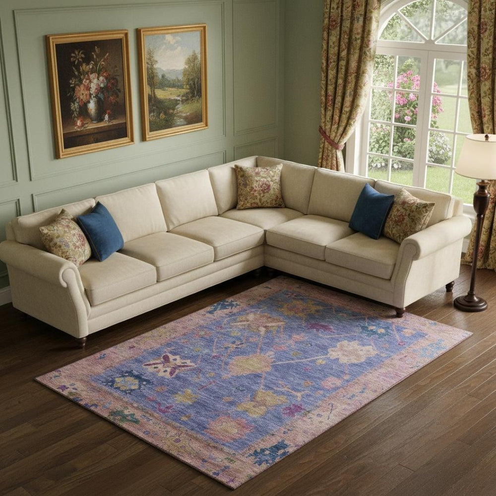 HomeRoots 10' X 14' Purple & Blue Oriental Area Rug - Washable, UV Protected, Stain Resistant for Family Homes 714979