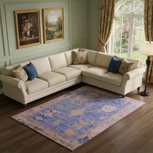 HomeRoots 10' X 14' Purple & Blue Oriental Area Rug - Washable, UV Protected, Stain Resistant for Family Homes 714979