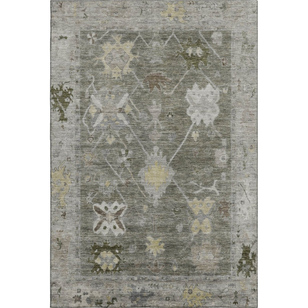 HomeRoots 5' X 8' Elegant Pewter & Gray Oriental Washable Area Rug with Stain Resistance & UV Protection 714981