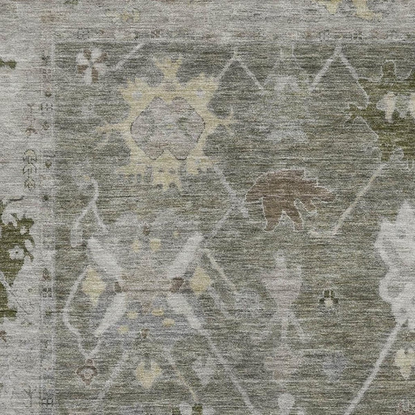 HomeRoots 5' X 8' Elegant Pewter & Gray Oriental Washable Area Rug with Stain Resistance & UV Protection 714981