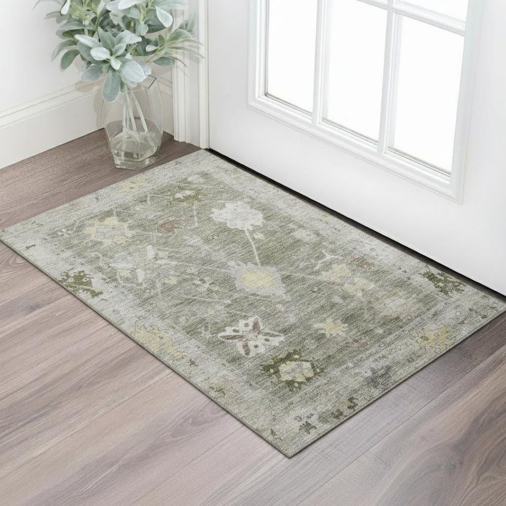 HomeRoots 5' X 8' Elegant Pewter & Gray Oriental Washable Area Rug with Stain Resistance & UV Protection 714981