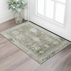 HomeRoots 5' X 8' Elegant Pewter & Gray Oriental Washable Area Rug with Stain Resistance & UV Protection 714981