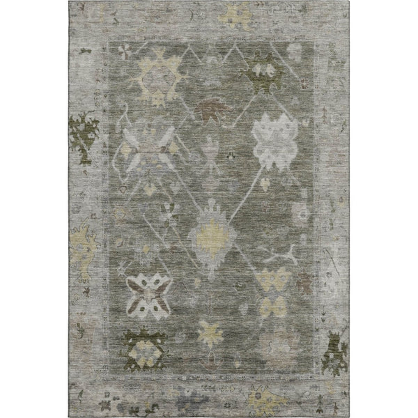 HomeRoots 8' Pewter and Gray Round Oriental Rug - Durable, Washable Design with UV Protection for Busy Homes 714982