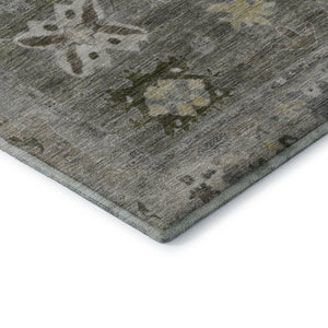 HomeRoots 8' Pewter and Gray Round Oriental Rug - Durable, Washable Design with UV Protection for Busy Homes 714982