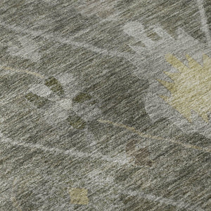 HomeRoots 8' Pewter and Gray Round Oriental Rug - Durable, Washable Design with UV Protection for Busy Homes 714982