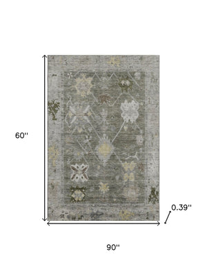 HomeRoots 8' Pewter and Gray Round Oriental Rug - Durable, Washable Design with UV Protection for Busy Homes 714982