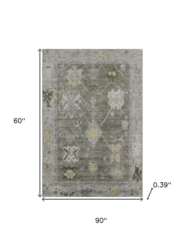 HomeRoots 8' Pewter and Gray Round Oriental Rug - Durable, Washable Design with UV Protection for Busy Homes 714982