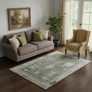 HomeRoots 8' Pewter and Gray Round Oriental Rug - Durable, Washable Design with UV Protection for Busy Homes 714982