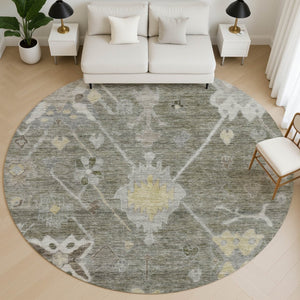 HomeRoots 8' X 10' Washable Pewter and Gray Oriental Area Rug with UV Protection for Busy Homes and Pets 714983