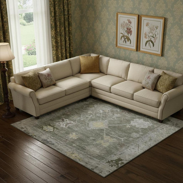 HomeRoots 9' X 12' Pewter Gray Oriental Washable Area Rug with UV Protection – Durable, Elegant & Easy Care 714984