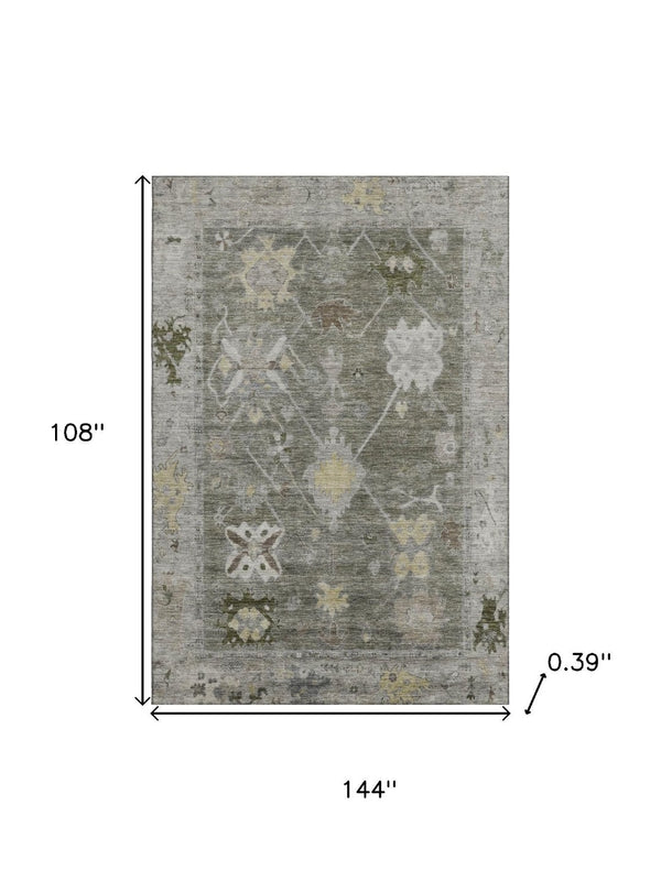 HomeRoots 10' X 14' Elegant Pewter and Gray Oriental Area Rug - Washable, UV-Protected, Perfect for Families! 714985
