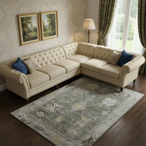 HomeRoots 10' X 14' Elegant Pewter and Gray Oriental Area Rug - Washable, UV-Protected, Perfect for Families! 714985